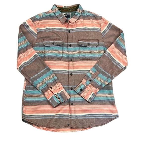 Flannel Stripe Button Up Shirt Long Sleeve Gorpcore Modern Amusement Casual XL - Picture 1 of 11